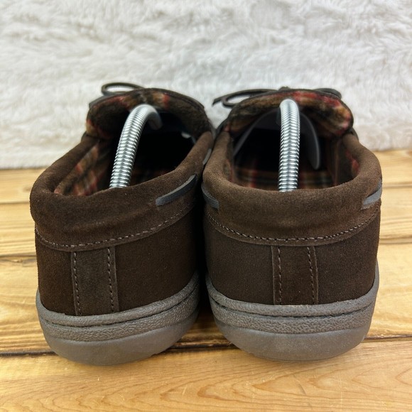 Nunn Bush Mens Size 10 Slippers Eddie Mocassin Brown Leather Faux Fur Plaid - Picture 8 of 14